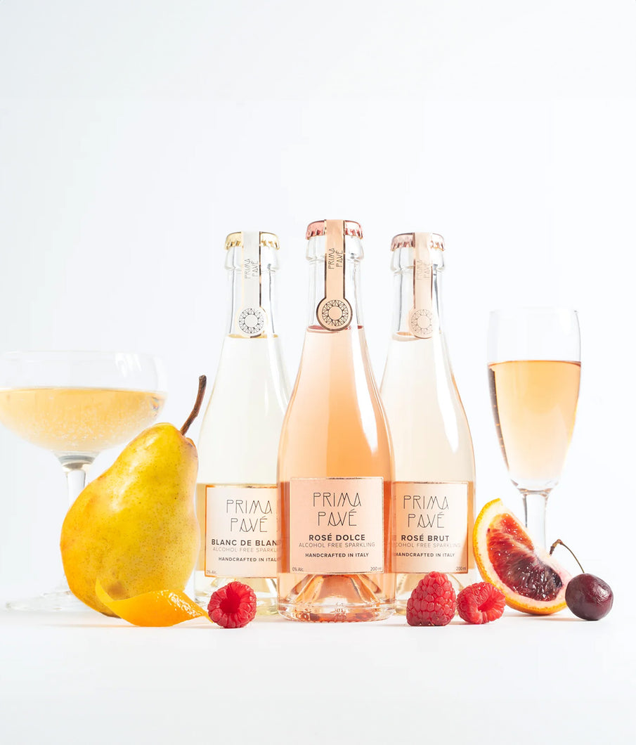 200 ml Mini Bottles of Prima Pave Blanc de Blancs, Rose Dolce and Rose Brut