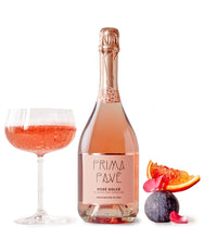 Load image into Gallery viewer, Prima Pave - Rose Dolce - Alcohol Free Sparkling Wine with glass and fruit
