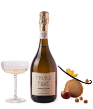 Load image into Gallery viewer, Prima Pavé Grand Cuvée 3rd Edition Bottle and glass with ingredients
